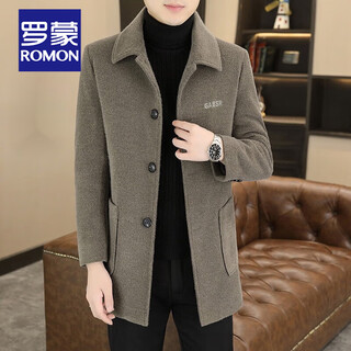 Romon woolen coat men's mid-length autumn and winter white duck down lining thickened woolen down coat men's windbreaker new style camel color xl