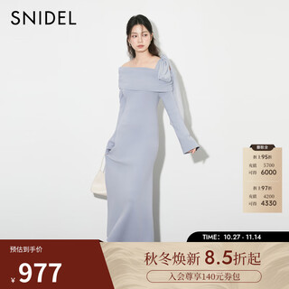 SNIDEL2025秋冬新品斜肩蝴蝶结肩带长袖针织连衣裙SWNO254320 蓝色 均码 (F)