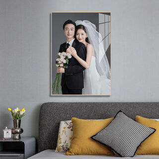 Yusenyi simple and light luxury wedding photo frame customized family photo washing photo couple photo art photo enlargement living room champagne gold aluminum alloy frame + crystal glossy surface 16 inches 30x40m can be used horizontally and vertically