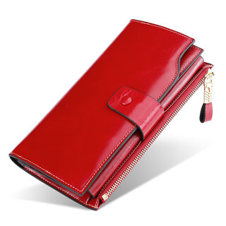 Scarecrow light luxury leather wallet women's long wallet rfid anti-theft brushed oil wax leather multifunctional wallet clutch girlfriend wife mom mother gift wine red