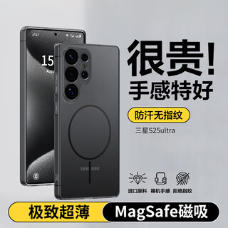 Shiyong is suitable for samsung s25ultra mobile phone case, s25ultra protective cover, skin-sensitive magnetic lens, all-inclusive, translucent heat dissipation, frosted, ultra-thin, anti-fall, men and women, space black