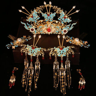 Chinese hanfu bridal hair accessories ming-made new phoenix crown bride wedding chinese ancient style wedding hanfu headdress set exquisite butterfly suit