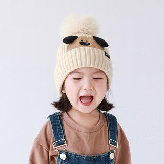 Children's hat and scarf two-piece set autumn and winter baby knitted wool hat cute and cute winter warm boy beige single hat one size fits all 1-8 years old 46-54cm