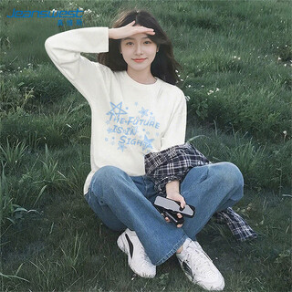 Jeanswest pure cotton long-sleeved t-shirt for women spring and autumn 2025 new oversize top for small people loose inner layering shirt