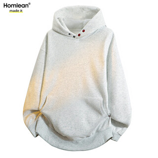 Homlean american heavyweight hooded sweatshirt autumn men's high street solid color versatile loose casual top hq20 white gray xl