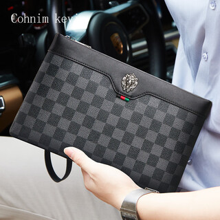 Cohnim kevin luxury men's handbag with zipper, men's handbag, long wallet for husband and boyfriend, valentine's day birthday gift, business casual c218 plaid pattern, special for greeting cards