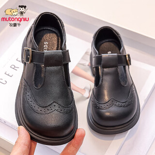 Mutongniu girls' shoes children's genuine leather princess shoes new baby autumn girls' single shoes soft sole small leather shoes black 23 shoe inner length approximately 15.0cm