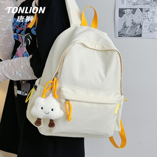 唐狮肩包女书包新款学生上课通勤背包旅行旅游轻便大容量时尚双肩包 米色