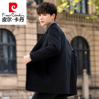 Pierre cardin winter high-end woolen woolen coat men's short double-sided cashmere coat men's mid-length windbreaker high-end black s (110jin jin is equal to less than 0.5 kg)