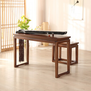 Solid wood guqin table and stool special new chinese style resonance box tea art table simple guzheng chinese calligraphy painting copy training walnut color piano table set (table + stool) complete set