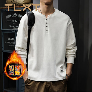 Tlxt spring and autumn heavyweight inner wear men's long-sleeved t-shirt loose large size american fashion brand top henry collar bottoming shirt sweatshirt white velvet xl suitable weight 145-160jin jin equals 0.5 kg