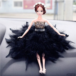 Litian car ornaments car creative cute decoration fashion female wedding dress cartoon doll handmade ornaments black feathers