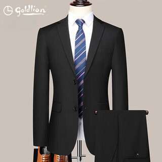 Goldlion g+ jinlilai suit 2025 new men's suit slim business professional suit two-piece groom's suit black s 165 90jin jin is equal to less than 0.5 kg