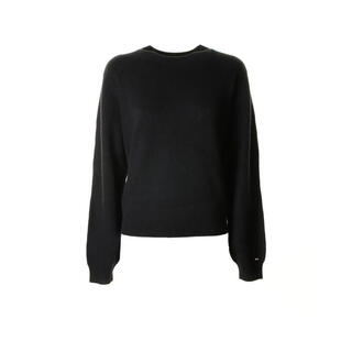 Tommy hilfiger women's sweater warm and comfortable black cotton daily autumn and winter knitted simple basics black one size | l