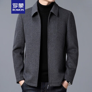 Romon wool woolen coat jacket men's short autumn and winter clothing thickened lapel middle-aged men's woolen jacket gray xl 180/145-165jin jin equals 0.5 kg