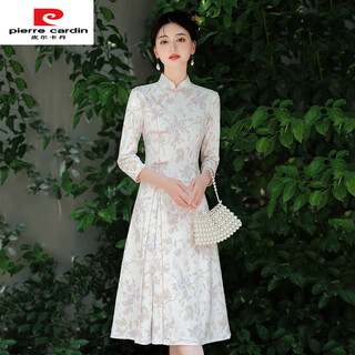 Pierre cardin slim new chinese ao dai improved long sleeve cheongsam autumn 2025 new young women's retro dress autumn and winter 18582 zi yan m