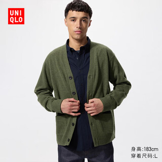 Uniqlo men's and women's soft sheep wool v-neck knitted cardigan/sweater sweater jacket 478547 56 olive 2xl/185/112c