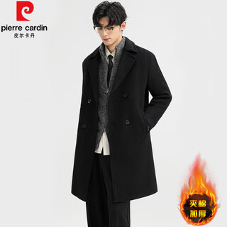 Pierre cardin 100% pure cashmere coat men's winter mid-length high-end luxury cashmere windbreaker thickened pure woolen coat black (plus cotton) thick xl 180 recommended 140-155 jin jin equals 0.5 kg