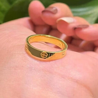 Chow tai fook solid gold-clad silver-plated one-word gold ring for men and women, plain ring, glossy light luxury lov ring for couples, gold-plated silver, no. 13