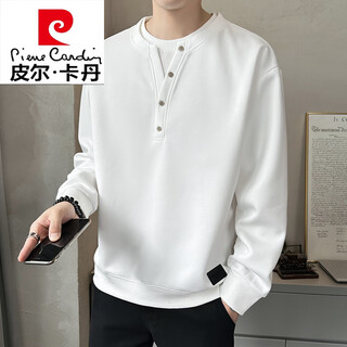 Pierre cardin high-end fake two-piece henry collar sweatshirt men's spring and autumn 2025 new long-sleeved t-shirt casual inner layering shirt white m approximately 100-120jin jin equals 0.5 kg can be worn