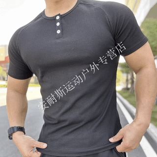 Shantou lincun american tough guy henry shirt retro heavyweight coarse threaded cotton sleeveless ami khaki short-sleeved fitness t-shirt men's slim black - henry shirt threaded heavyweight cotton short sleeves. m