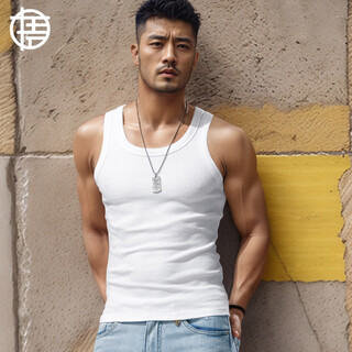 Dianwu 260g thickened heavy threaded bottoming vest for men with elastic slim fit and tight-fitting sports fitness hurdles autumn and winter white 2xl (146-160jin jin is equal to 0.5 kg)