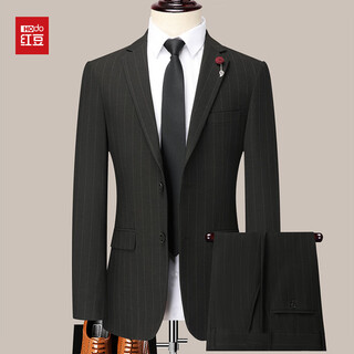 Hongdou men's suit striped formal suit 2025 new wedding groom business british style suit black m 170