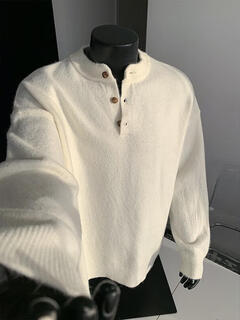 Zhuyifan zhuyifan xiaohongshu's same style lei jun gray sweater large size henry collar sweater men's lazy style inner wear off-white m