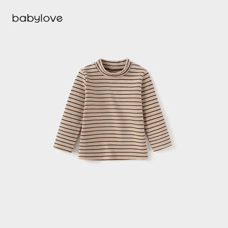 Babylove clearance infant warm t-shirt autumn and winter long-sleeved striped bottoming shirt for boys and girls, versatile for going out, khaki 80
