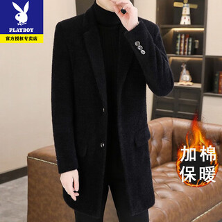 Playboy coat mink velvet men's mid-length windbreaker autumn and winter woolen coat thickened chenille woolen coat men's c2105 black cotton xl recommended 121-135jin jin equals 0.5 kg