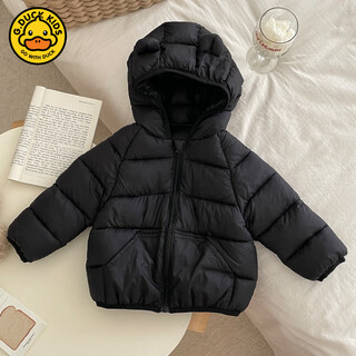 G.duck baby lightweight short down jacket boys girls hooded cotton jacket baby autumn winter cotton jacket children's new jacket black 100 cm recommended height within 85cm