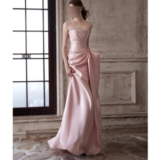 Little deer dress evening wear pink evening feeling student day adult ceremony vocal host engagement bride morning robe toast pink xl