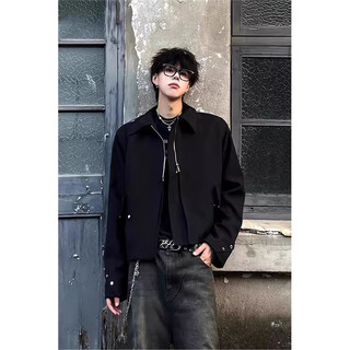 Poum american cleanfit shoulder pad short jacket men's handsome lapel shoulder top design niche jacket trend xkfs-j422 black xl