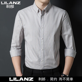 Lilan men's long-sleeved shirt pure cotton no-iron feel autumn business casual striped shirt for young and middle-aged people 2118 khaki m 170 100-130jin jin is equal to 0.5 kg