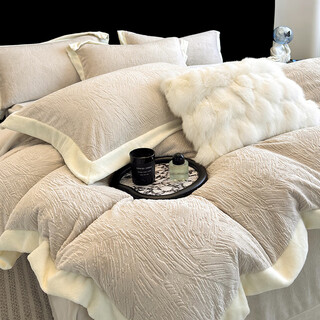 Mercury series winter carved milk velvet four-piece set thickened warm coral velvet sheets and quilt covers breathable bedding berlin evening breeze-tea brown 1.5 meter bed 200x230 quilt cover four-piece set/sheet style