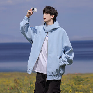 Whim nasa men's jacket 2025 new spring and autumn american retro leather jacket men's hooded work jacket light blue xl (recommended 150-170jin jin equals 0.5 kg)