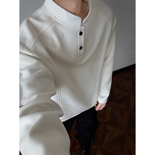 Nying henry collar right shoulder long sleeve t-shirt men's 25 autumn and winter new trendy brand heavy large size loose inner bottoming shirt white l (110-130jin jin is equal to 0.5kg)