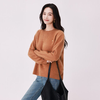 Eahchanie lazy yunxu yichen 2025 autumn new sheep wool sweater round neck relaxed warm sweater for women brown s (155)