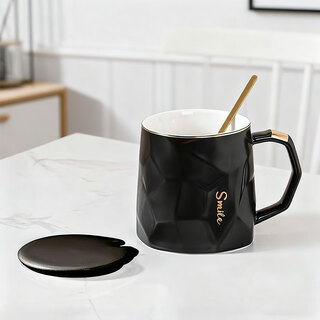 Jiwu forest ceramic mug with cover large capacity coffee cup couple cup milk cup breakfast water cup men's and women's tea cup black