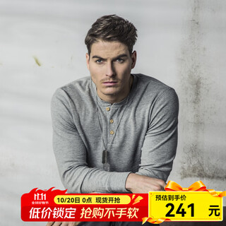 Akclubak men's new retro henry collar pure cotton bottoming shirt simple casual long-sleeved t-shirt men 2409700 floral gray l