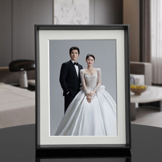Fantasy solid wood photo frame setting wedding photo custom empty frame printing 6-inch wedding photo 8-inch photo commemorative wall hanging high-end black ink black + high cleaning photo + cardboard a4 interior 21x29.7cm