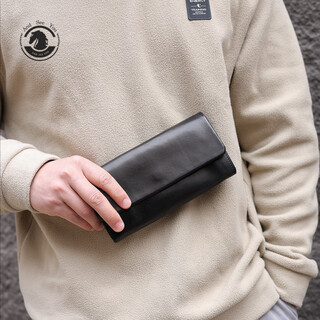 Andseeyou large-capacity handbag for men, genuine leather long wallet, casual business clutch, leather wallet zipper mobile phone bag