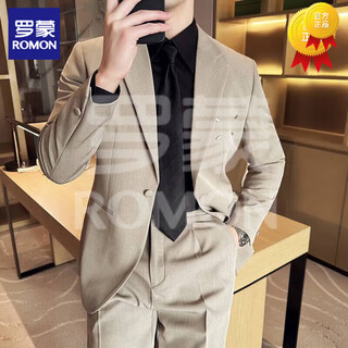 Romon high-end suit men's slim fit trendy suit business casual fashion brand trendy and comfortable light brown ljt6603 suit + pants m 90-120jin jin equals 0.5 kg