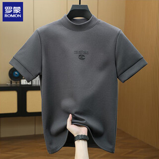 Romon autumn and winter new style half turtleneck short-sleeved men's trendy slim bottoming shirt simple design casual t-shirt men's top gray xl (120-140jin jin equals 0.5kg)