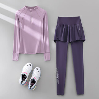 Phigeer autumn running sports suit women's morning running suit long-sleeved quick-drying suit fitness suit half-zip pilates yoga suit purple two-piece set (purple pants) m