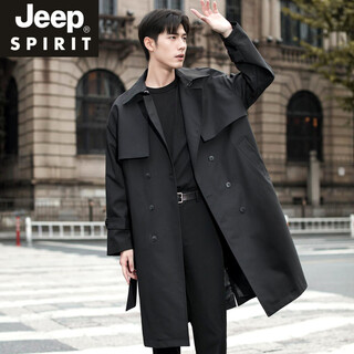 Jeep spirit high-end windbreaker men's medium-length coat 2025 new spring and autumn youth black casual cloak men's coat black m