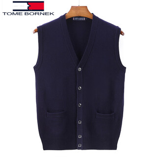 Tome bornek tommy tommy 100% wool sweater cardigan vest casual solid color v-neck knitted vest sleeveless knitted vest navy s 165