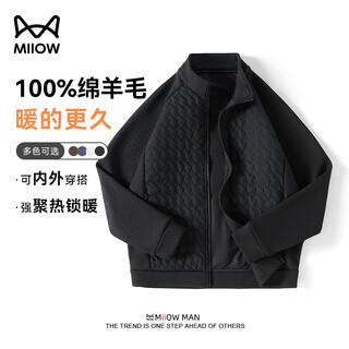 Catman men's cotton jacket 100% wool lightweight young men's winter thickened warm jacket solid color liner jacket black 2xl