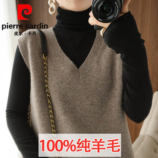 Pierre cardin high-end brand autumn and winter new wool sweater knitted vest for women autumn and winter loose sweater with v-neck sleeveless pierre cardin camel m