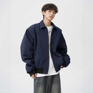 Mmoptop american flight jacket autumn and winter men's fashion versatile loose casual jacket mjk10 navy blue l